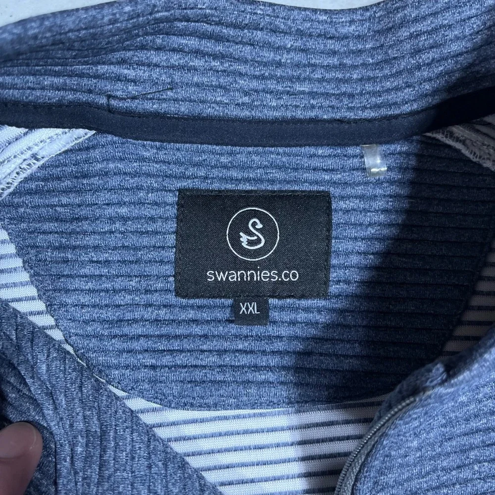 Swannies Golf Mens XXL Blue Ribbed Quarter Zip Pullover‎ Performance Sweatshirt